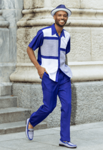 montique-2317-mens-walking-suits-purple-color-block-short-sleeve-mens-two-piece-leisure-suits